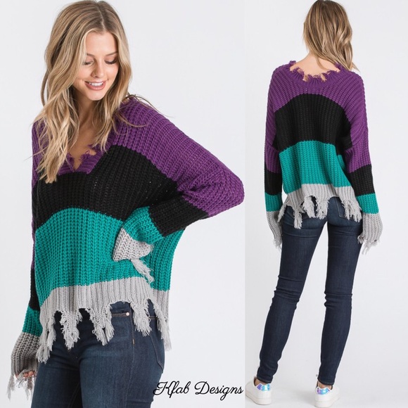 LAST 1! V Neck Destroyed Vibrant Sweater! - Picture 4 of 6